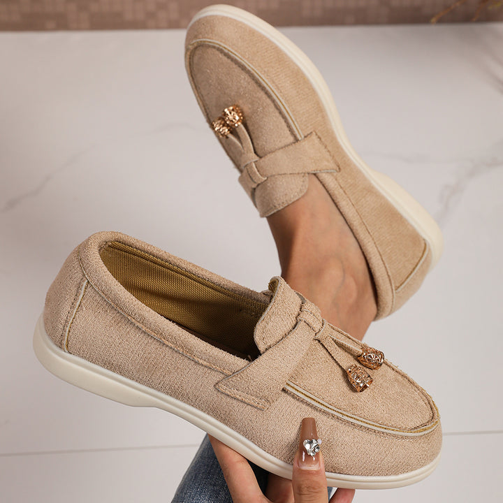 Damen nan bequeme Veloursleder-Loafer mit dekorativem Tassel-Detail und gepolsterter Komfortsohle Drune