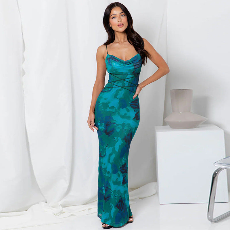 Damen Elegantes Maxikleid mit Spaghetti-Trägern und fließendem Schnitt Drune