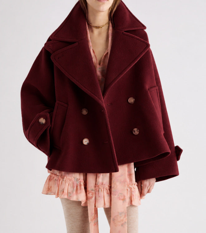 Damen Kurz geschnittener Oversize Peacoat aus Wollmix mit breitem Revers Drune