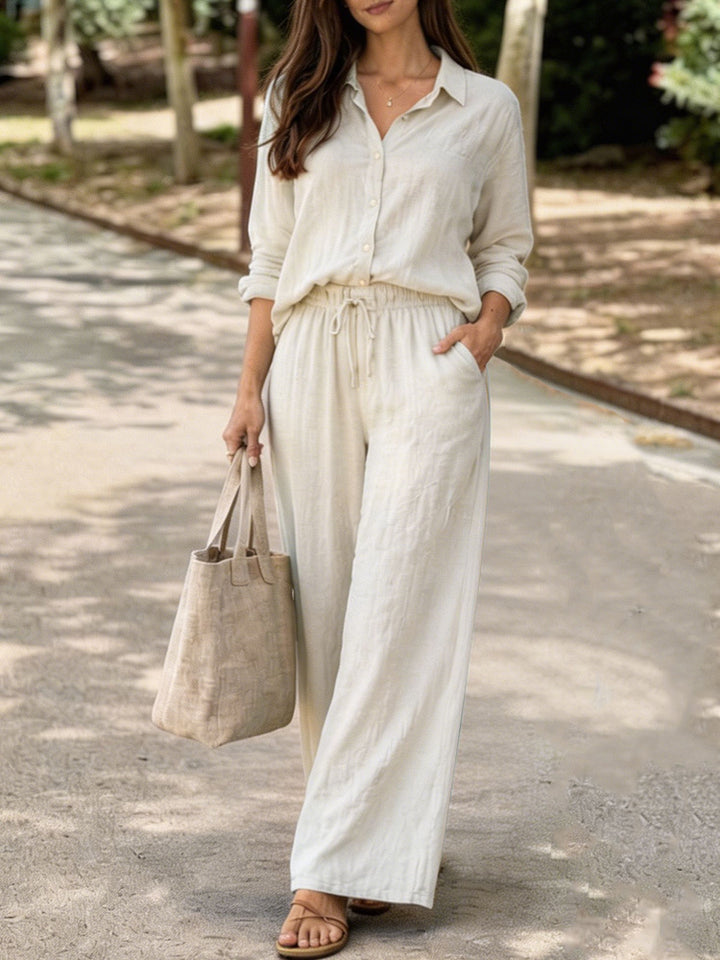 Damen Leichte und bequeme Sommerbluse mit weiten Hosen Drune