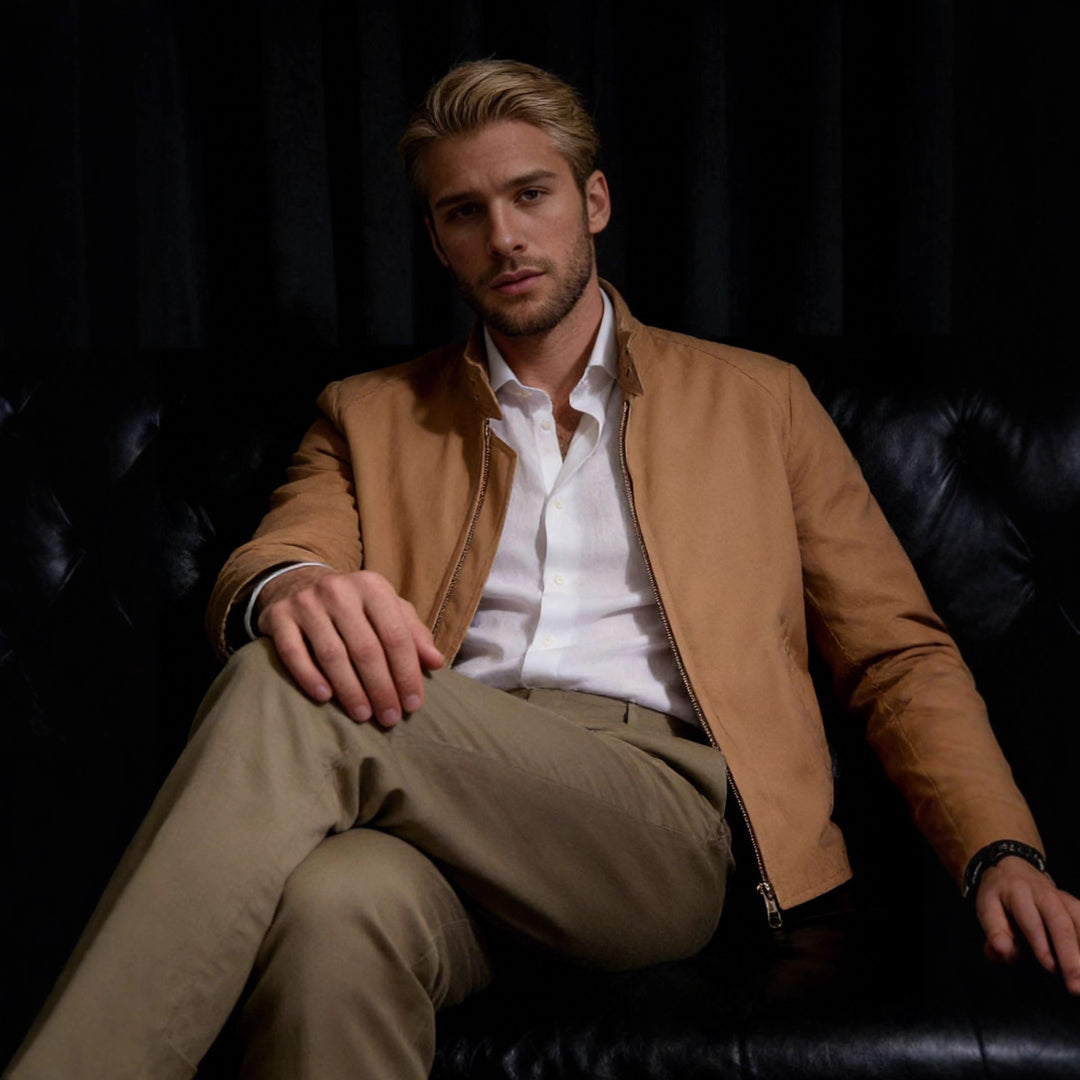 Herren Harrington-Jacke mit Cordkragen, Zweiwege-Reißverschluss und verdeckten Eingrifftaschen Drune