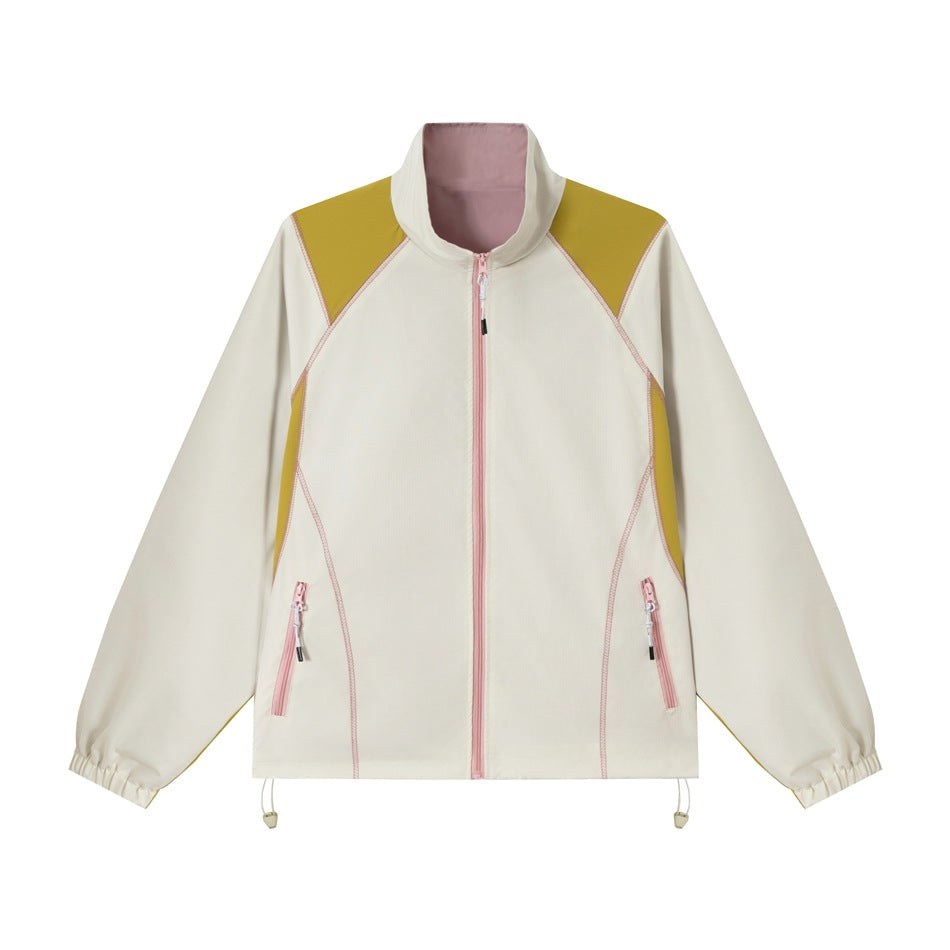 Unisex Leichte Softshell-Trainingsjacke mit Stehkragen, Kontrastpaneelen und Kordelzug Drune