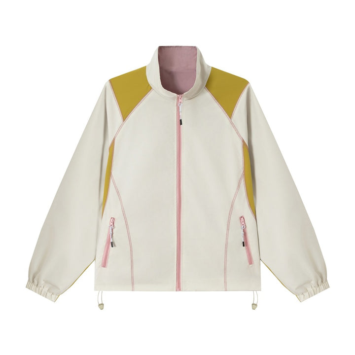 Unisex Leichte Softshell-Trainingsjacke mit Stehkragen, Kontrastpaneelen und Kordelzug Drune