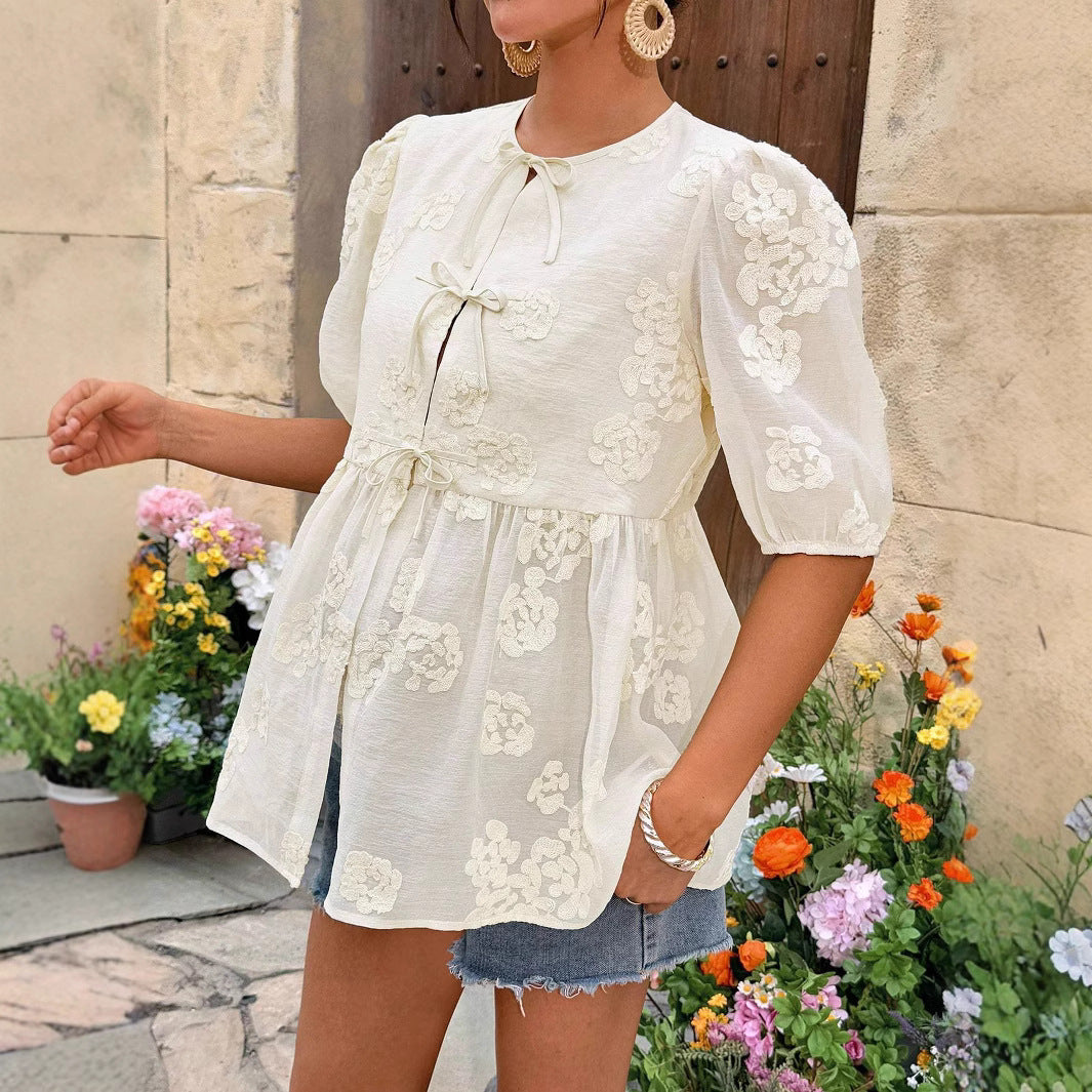 Damen verspieltes Oberteil mit floralen Details Drune