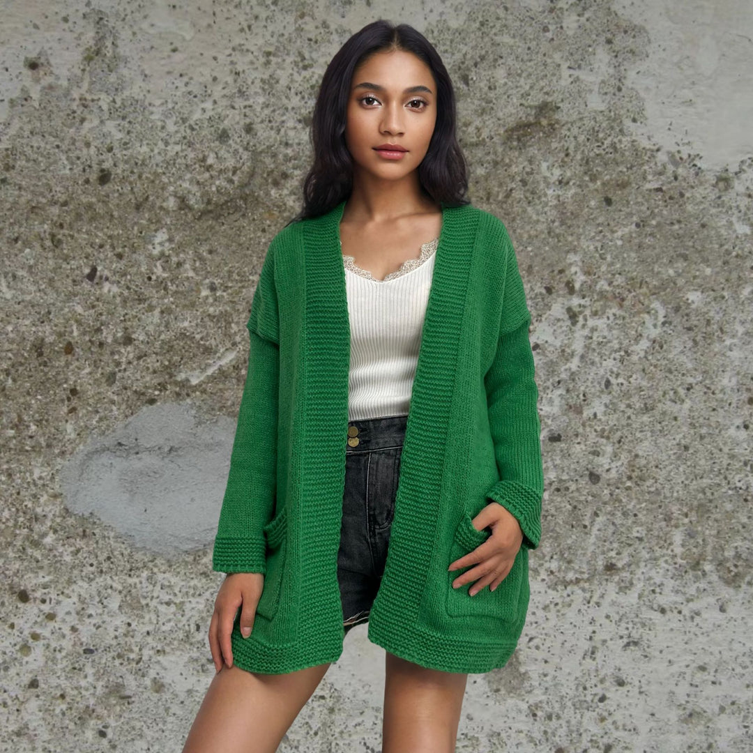 Damen Grobstrickcardigan mit lässigen Taschen und offener Silhouette Drune