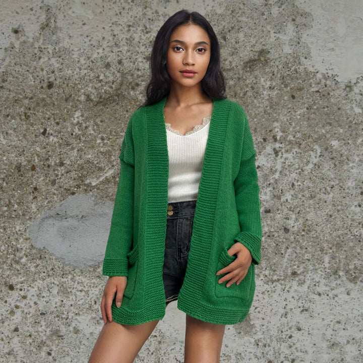 Damen Grobstrickcardigan mit lässigen Taschen und offener Silhouette Drune
