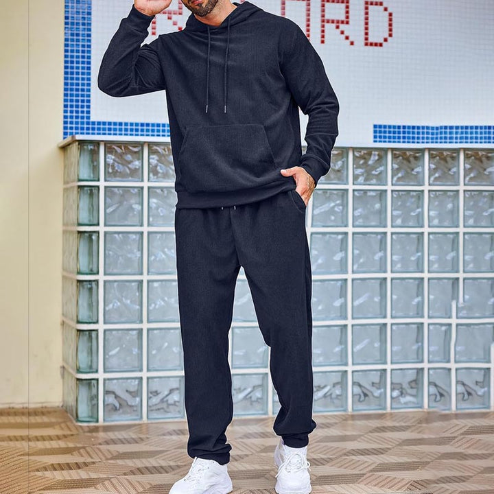Herren Fleece-Loungewear-Set aus French Terry mit Kapuze, Kängurutasche und Relax-Jogginghose Drune
