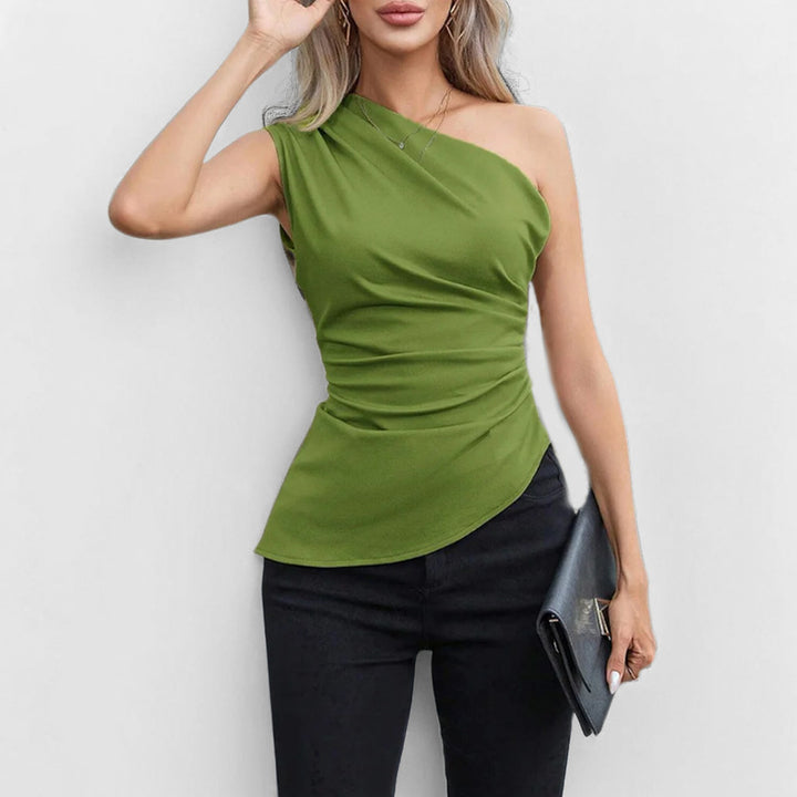 Damen Elegantes One-Shoulder Oberteil mit Raffungen und asymmetrischem Schnitt Drune