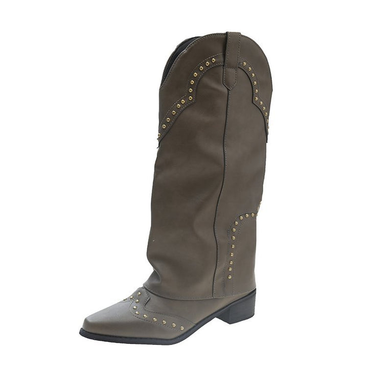 Damen Cowboy-Stiefel mit dekorativen Nieten und komfortablem Blockabsatz Drune