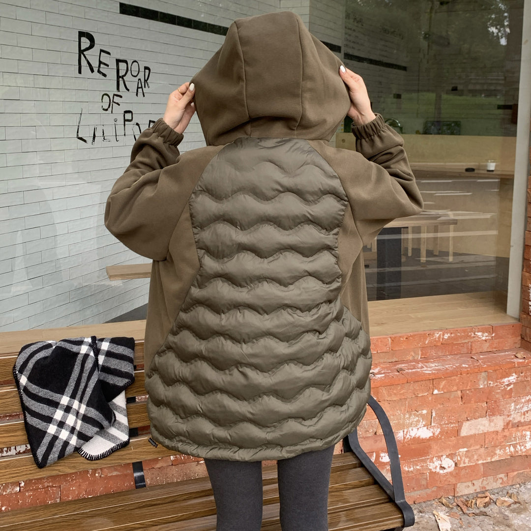 Damen Modische gesteppte Hybridjacke mit Kapuze und praktischen Taschen Drune
