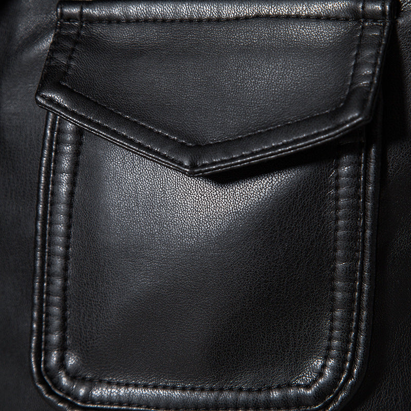 Herren Field-Jacke in glatter Lederoptik mit Pattentaschen und schlanker Passform Drune