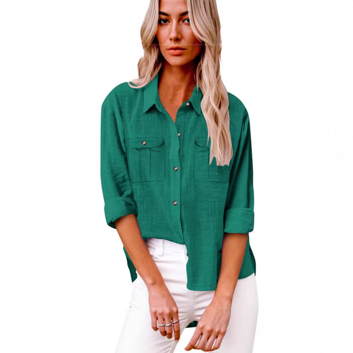 Damen Leichte Oversize-Hemdbluse aus Baumwollmischung mit Brusttaschen Drune