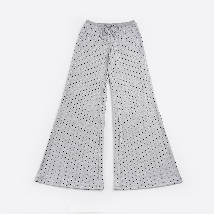 Damen nan gemütliche Highwaist-Loungehose mit weitem Schlag, elastischem Komfortbund, Kordelzug und dezentem Punkte-Print Drune