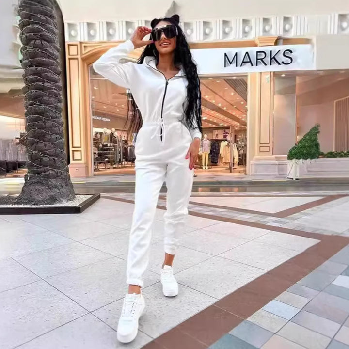 Damen Jumpsuit mit hohem Kragen und elastischem Bund Drune