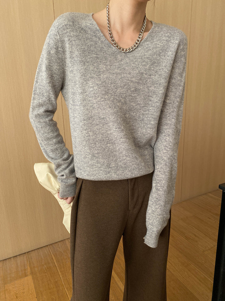 Damen eleganter V-Ausschnitt Pullover aus weichem Material Drune