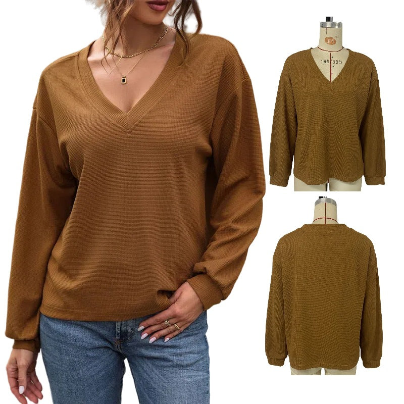 Damen legerer V-Ausschnitt Pullover mit strukturiertem Design Drune