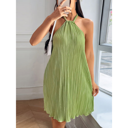 Damen Plissiertes Sommerkleid mit Neckholder und fließendem Schnitt Drune