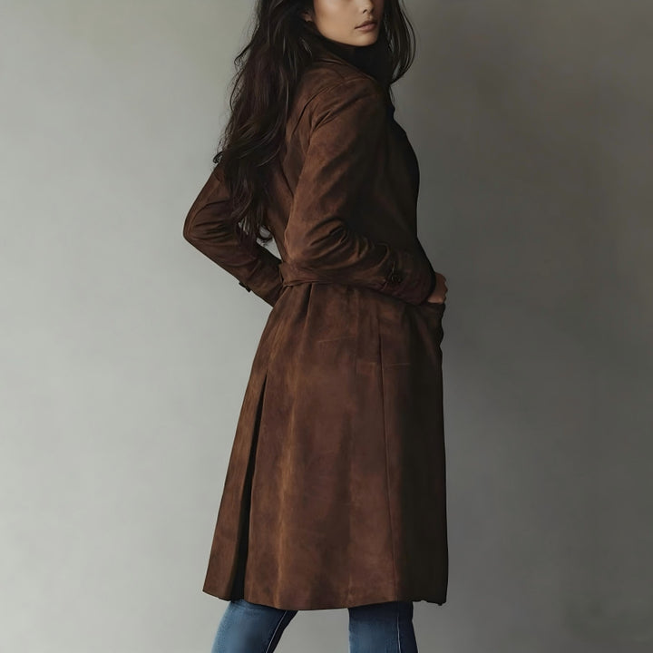 Damen Taillierter langer Mantel mit A-Linien-Silhouette und klassischer Knopfleiste Drune