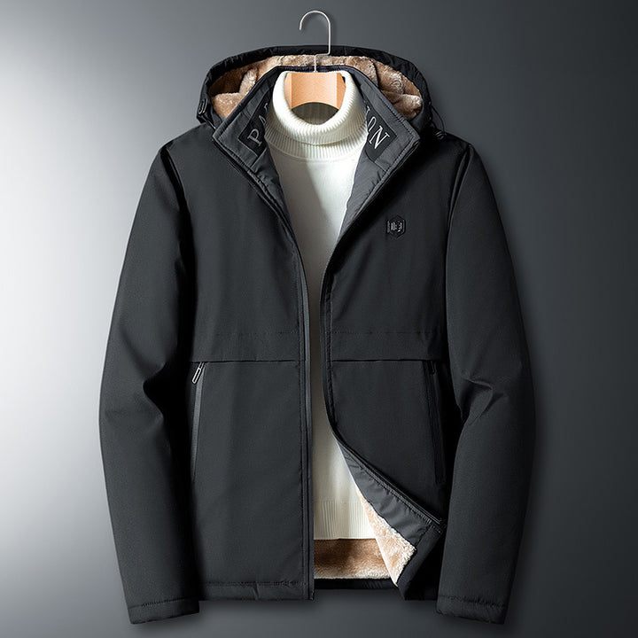 Herren Übergangsjacke mit Teddyfutter, winddichter Außenhülle und Kapuze Drune