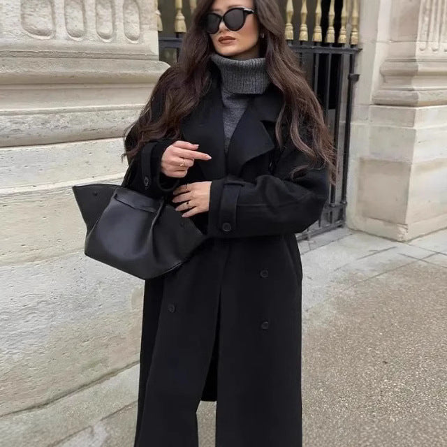 Damen 2200+ Wollmix‑Longmantel im Oversize‑Schnitt mit doppelreihiger Knopfleiste und verstellbaren Manschetten Drune