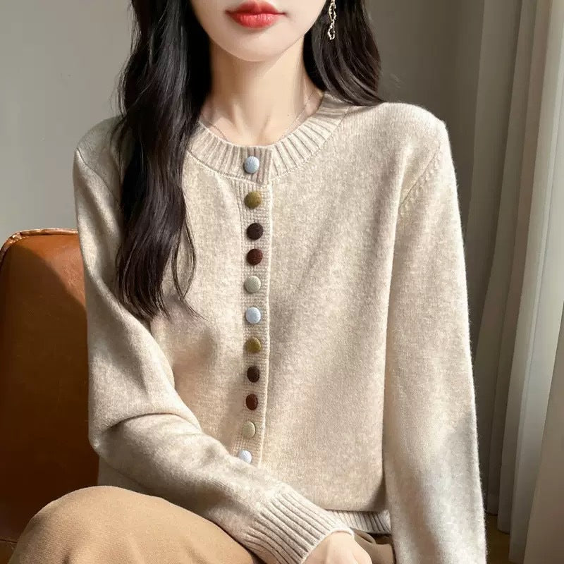 Damen Strickjacke mit kreativen Knopfdetails und feinem Material Drune