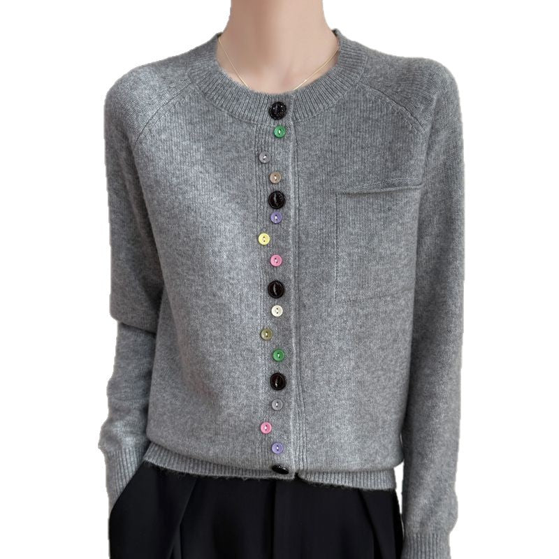 Damen Modischer Strickcardigan mit bunten Knöpfen Drune