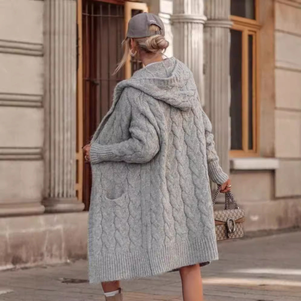 Damen Grobstrick-Cardigan mit tiefem V-Ausschnitt und praktischen Taschen Drune