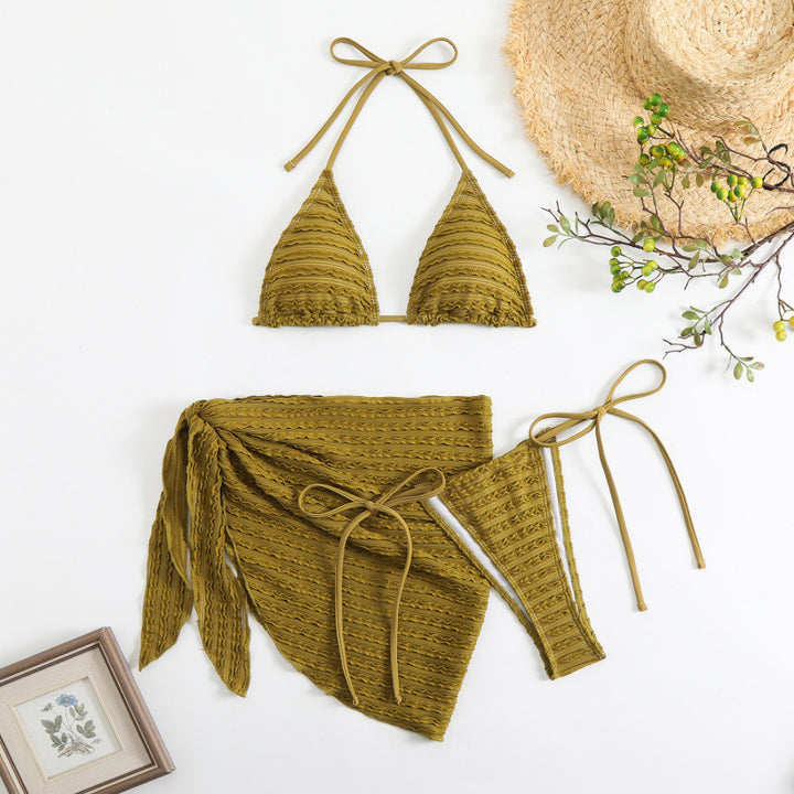 Damen Triangel-Bikini mit verstellbarem Wickelrock und stylischen Rüschendetails Drune
