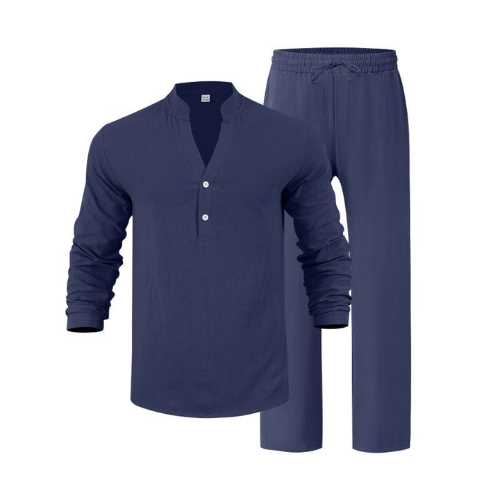 Herren komfortables Homewear-Set mit eleganter Knopfleiste und langen Hosen Drune