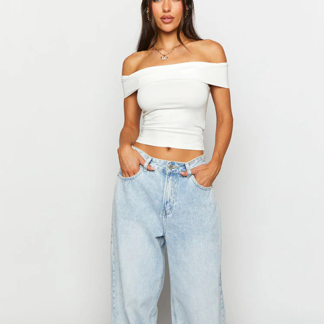 Damen Schulterfreies Crop-Top mit figurformendem Schnitt Drune