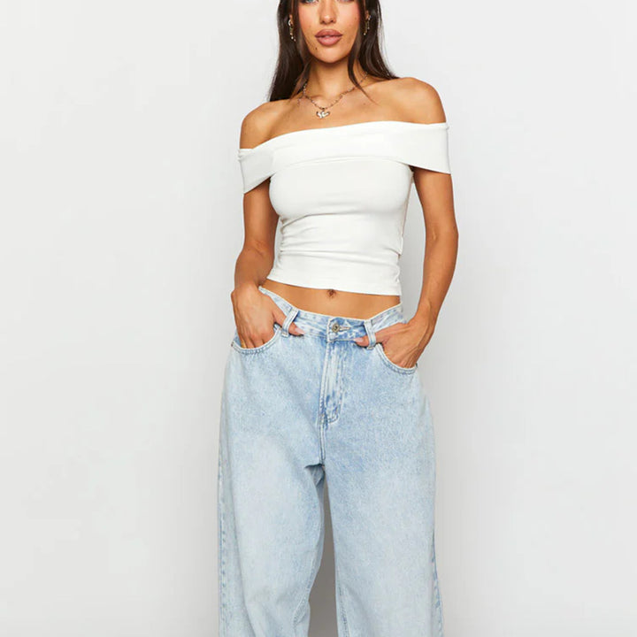Damen Schulterfreies Crop-Top mit figurformendem Schnitt Drune