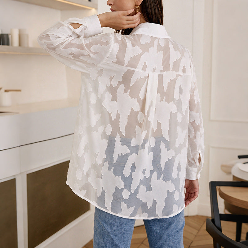Damen Elegante Bluse mit transparenter Struktur Drune