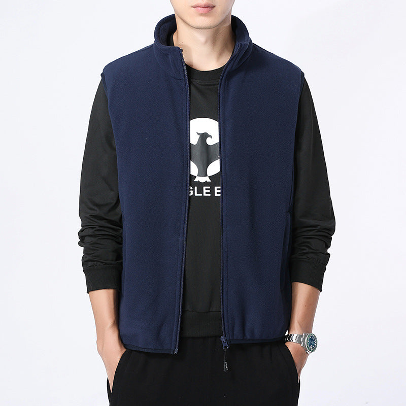Herren Ärmellose Microfleece‑Weste mit Stehkragen und verdecktem Zweiwege-Reißverschluss Drune