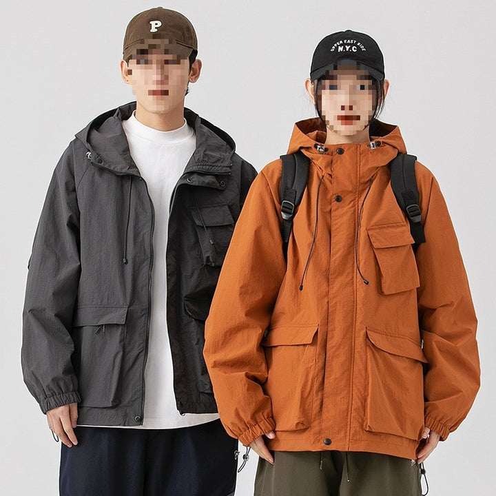 Damen Oversize Utility-Übergangsjacke mit Kapuze, Mehrfach-Taschen & Kordelzug Drune
