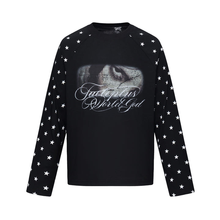 Unisex Langärmliges Sweatshirt mit Raglanärmeln, Stern-Printärmeln und Vintage-Grafik Drune
