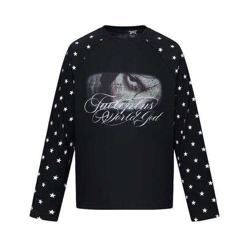 Unisex Langärmliges Sweatshirt mit Raglanärmeln, Stern-Printärmeln und Vintage-Grafik Drune