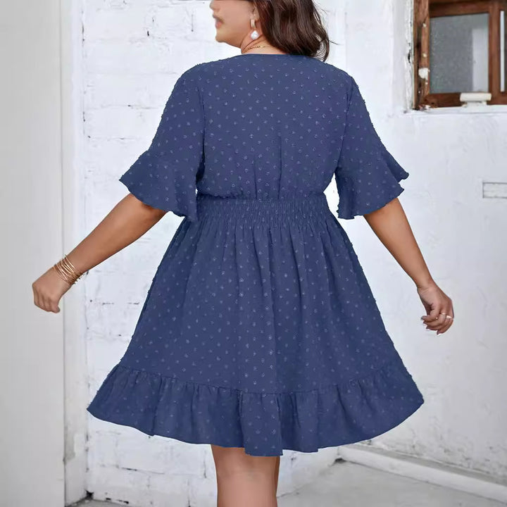 Damen Midikleid mit drapiertem V‑Ausschnitt, Smok-Taillenband und Volantstufen Drune