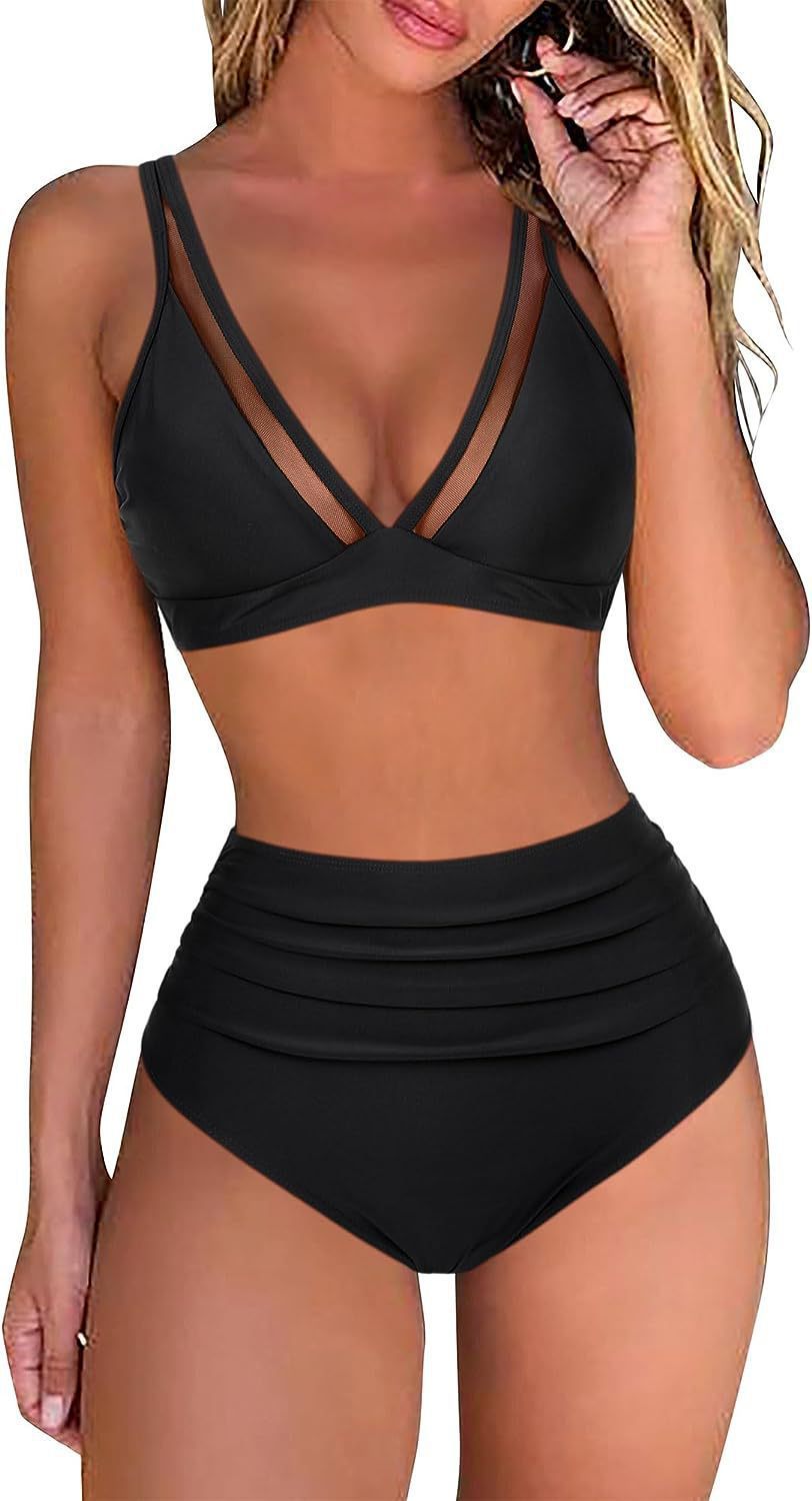 Damen Sportliches Bikini-Set mit atmungsaktiver Mesh-Ausschnittherstellung Drune