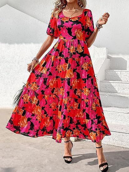 Damen Maxikleid mit Rüschendesign und floralem Muster Drune