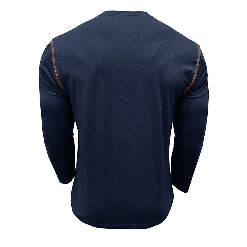 Herren Langarm-T-Shirt mit modernem Kragen und Brusttasche Drune