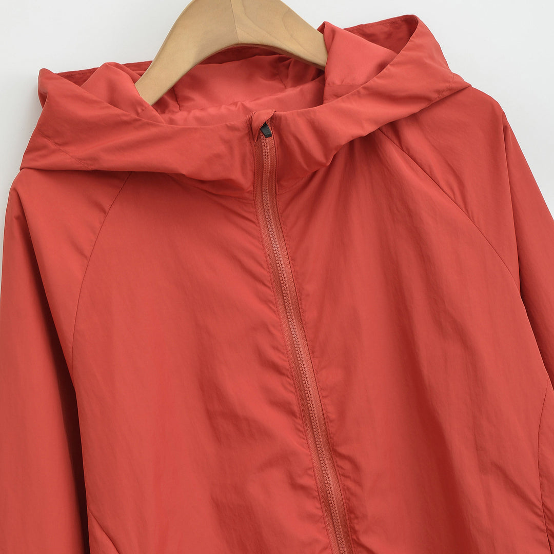 Damen Ultraleichte Kapuzen-Windbreaker mit verlängertem Rückensaum und elastischem Saum Drune