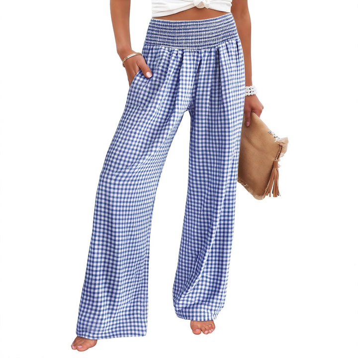 Damen Leichte Palazzo‑Hose mit Smokbund, weitem Bein und Karo‑Print Drune