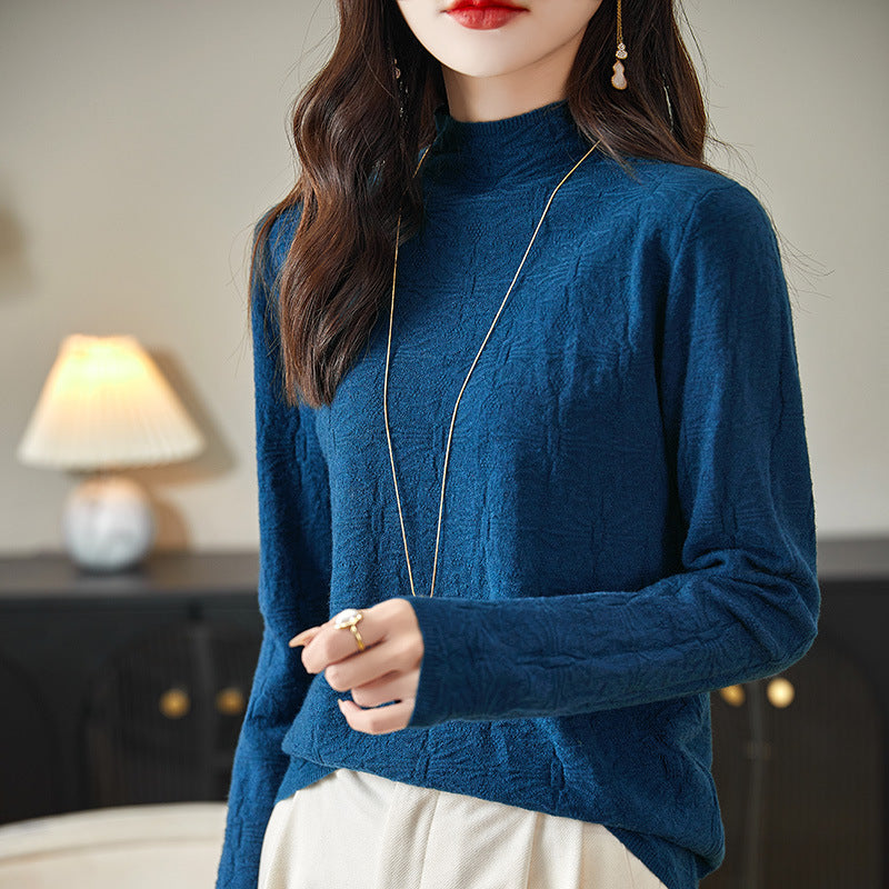 Damen Strukturiertes Feinstrick-Longsleeve mit Stehkragen und kastiger Silhouette Drune