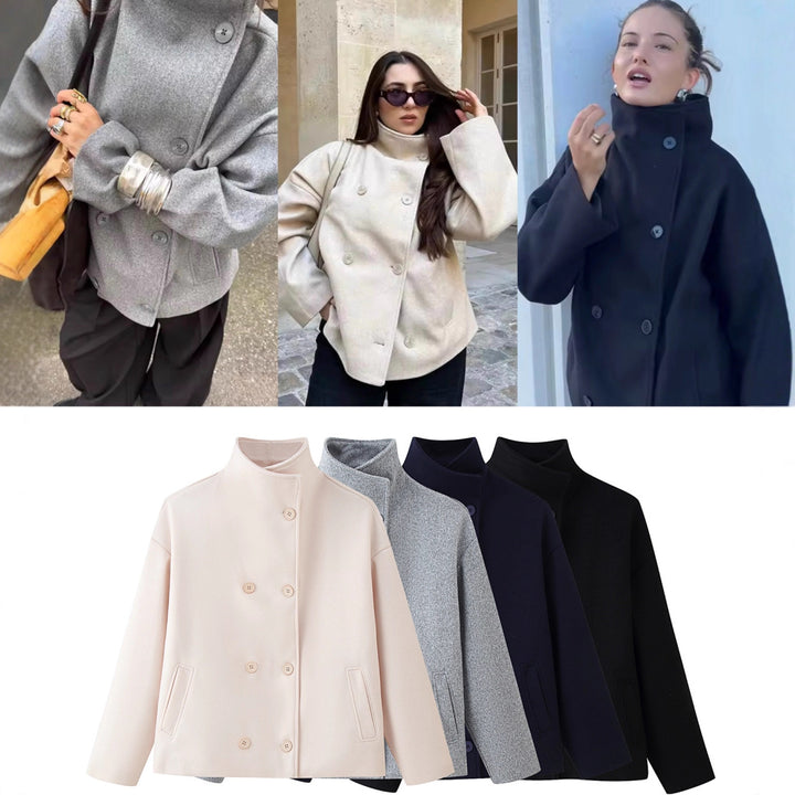 Damen Boxy Wollmix-Cabanjacke mit Stehkragen und überschnittenen Schultern Drune