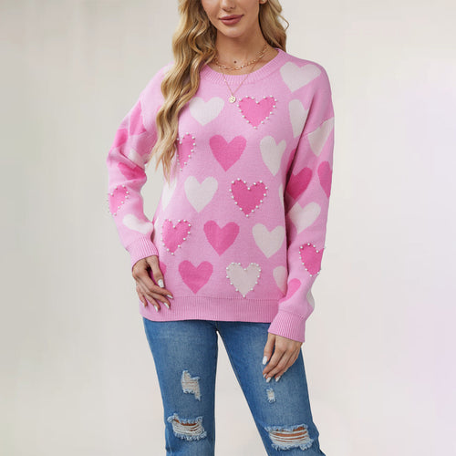 Damen Strickpullover mit Herzmuster Drune