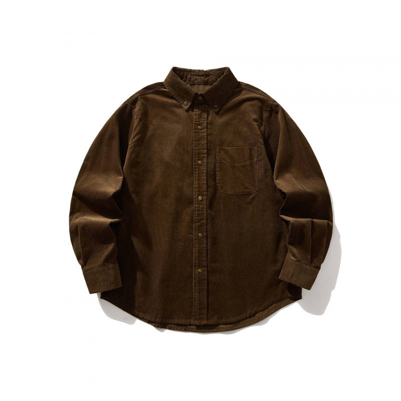 Unisex Kastenförmiges Cord-Hemd im Overshirt-Stil mit Button-Down-Kragen und aufgesetzter Brusttasche Drune