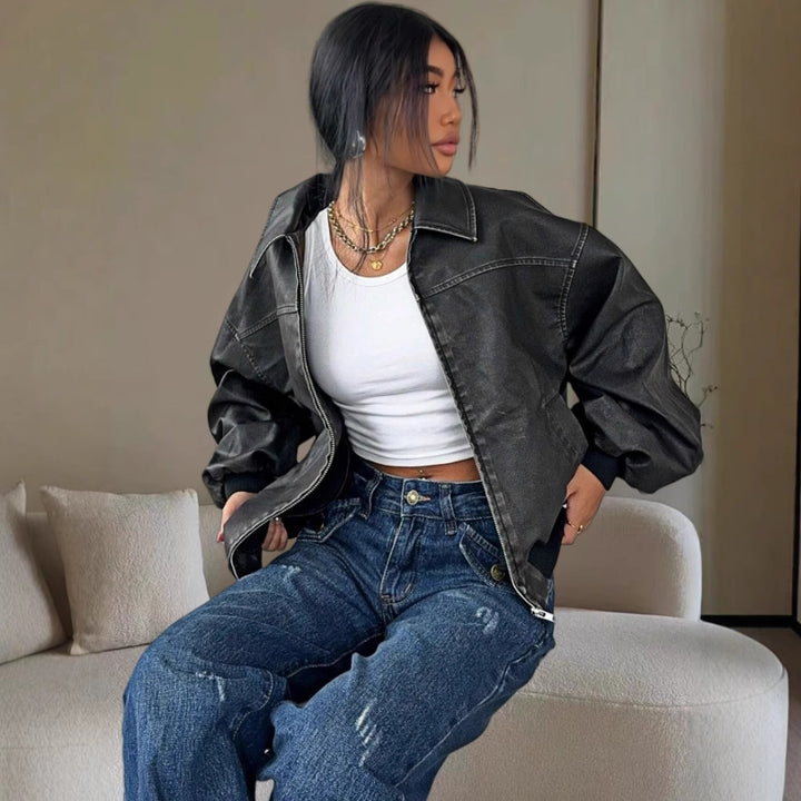 Damen oversized Bomberjacke mit lässigem Schnitt und voluminösen Ärmeln Drune