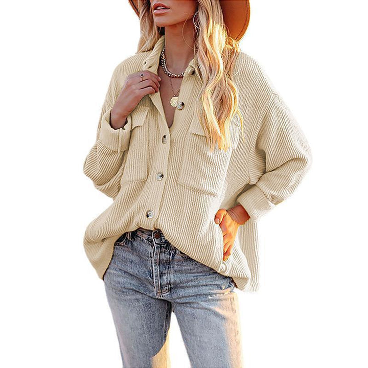 Damen lässige Overshirtjacke mit Struktur und praktischen Taschen Drune