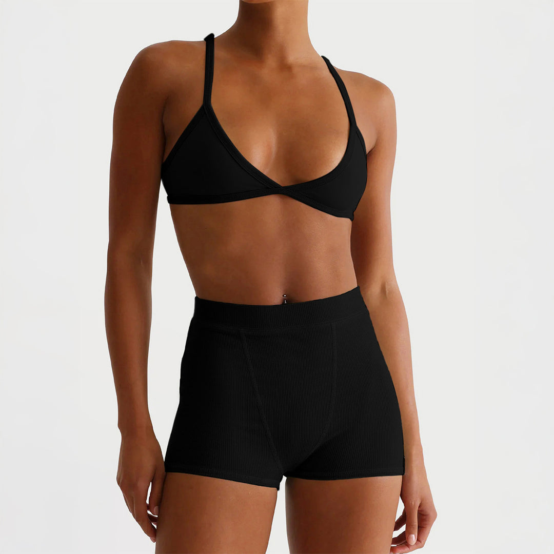 Damen Sport-Bustier und Shorts-Set mit hohem Bund Drune