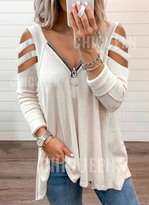 Damen Strickpullover mit modischen Cut-Out-Ärmeln Drune